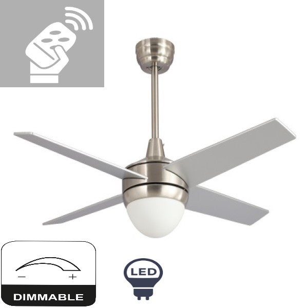 VENTILADOR DE TECHO NIQUEL SATINADO 1222MM LUZ LED 18W CON MANDO