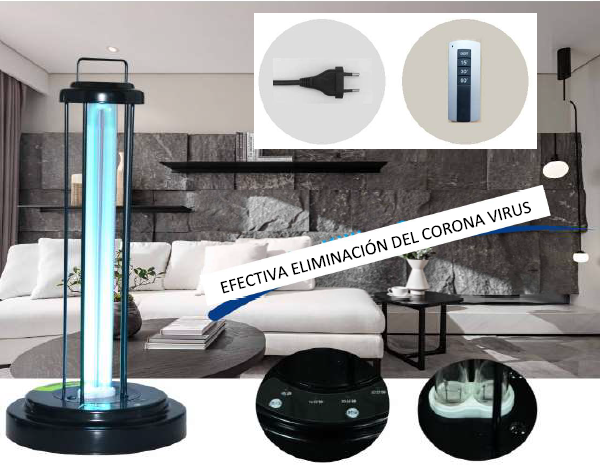 LAMPARA ANTI CORANAVIRUS UVA+OZONO 36W NEGRO C/MANDO TEMPORIZADOR