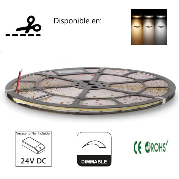 Tira de Led 10W a 24V DC Cob Led Ip44 240/ML IP44 1080LM/ML CORTE 1000MM